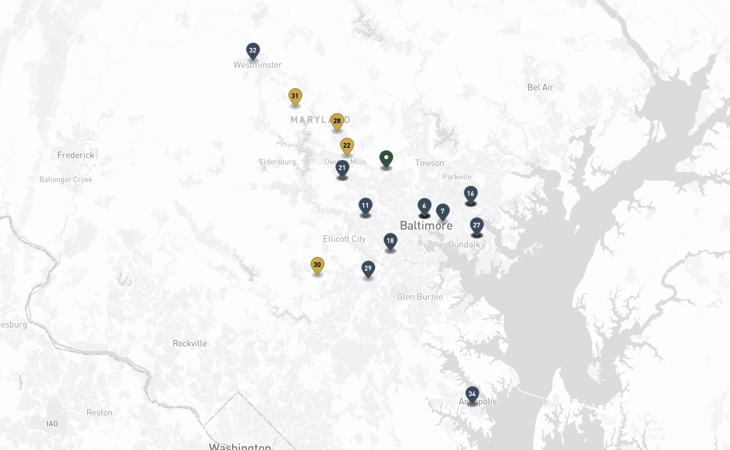 Map of the Jewish cemeteries and funeral homes in Greater Baltimore