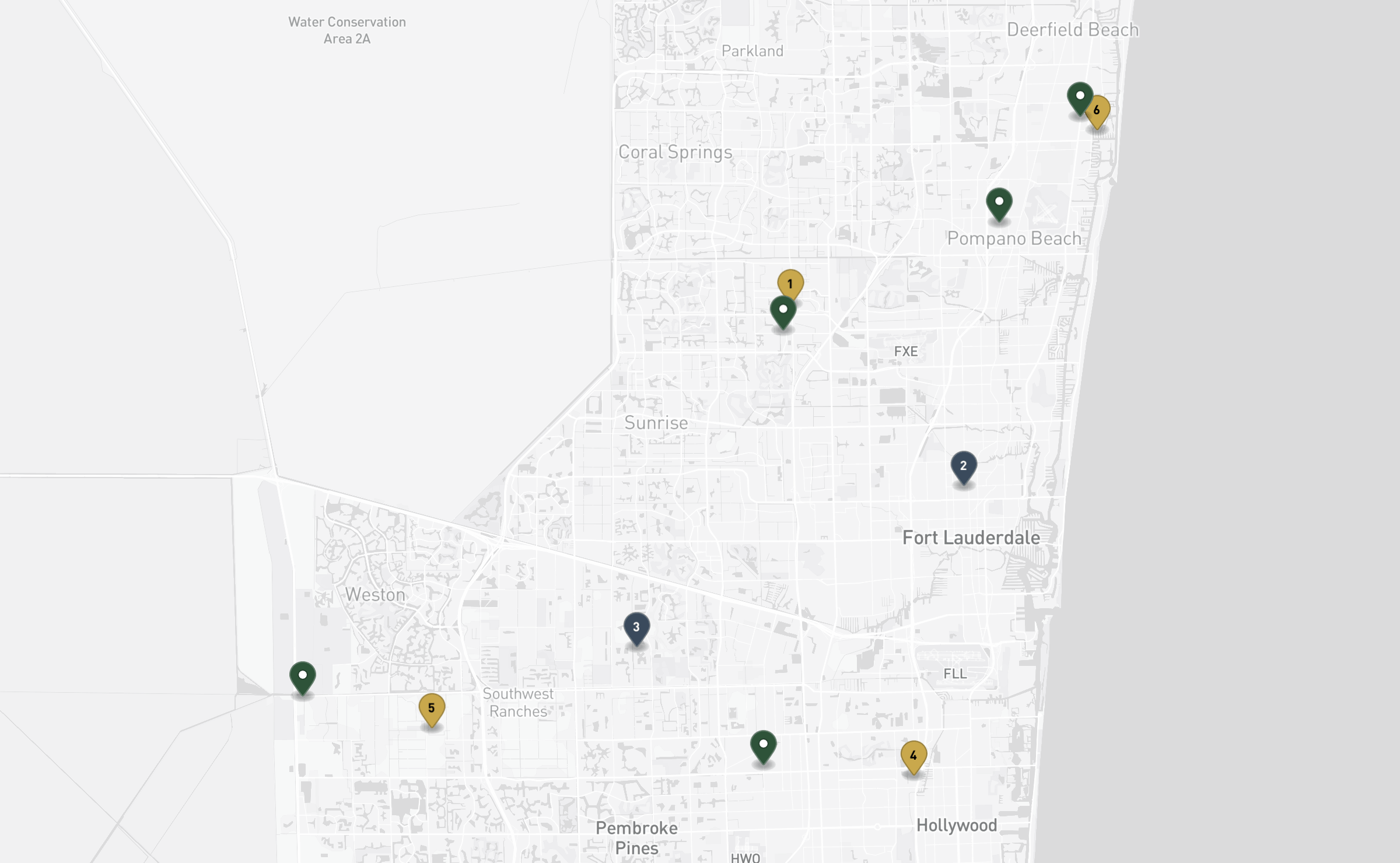 Map of the Jewish cemeteries and funeral homes in Broward County