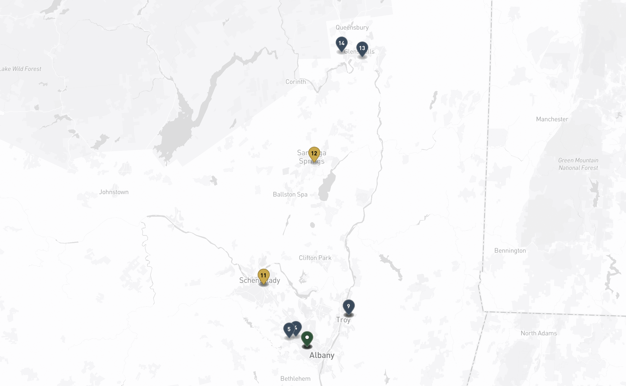 Map of the Jewish cemeteries and funeral homes in Capital Region & Albany