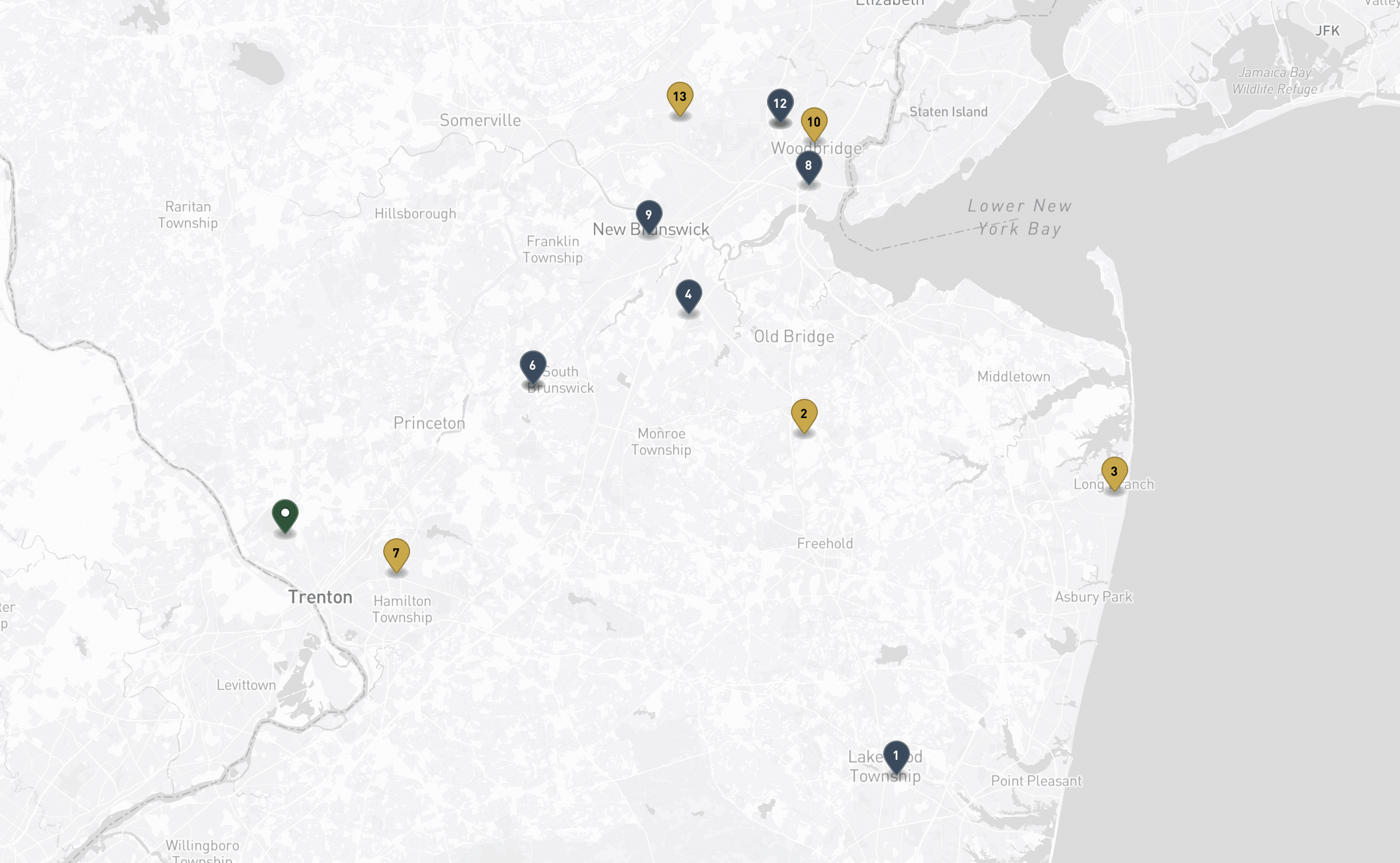 Map of the Jewish cemeteries and funeral homes in Central New Jersey & Lakewood
