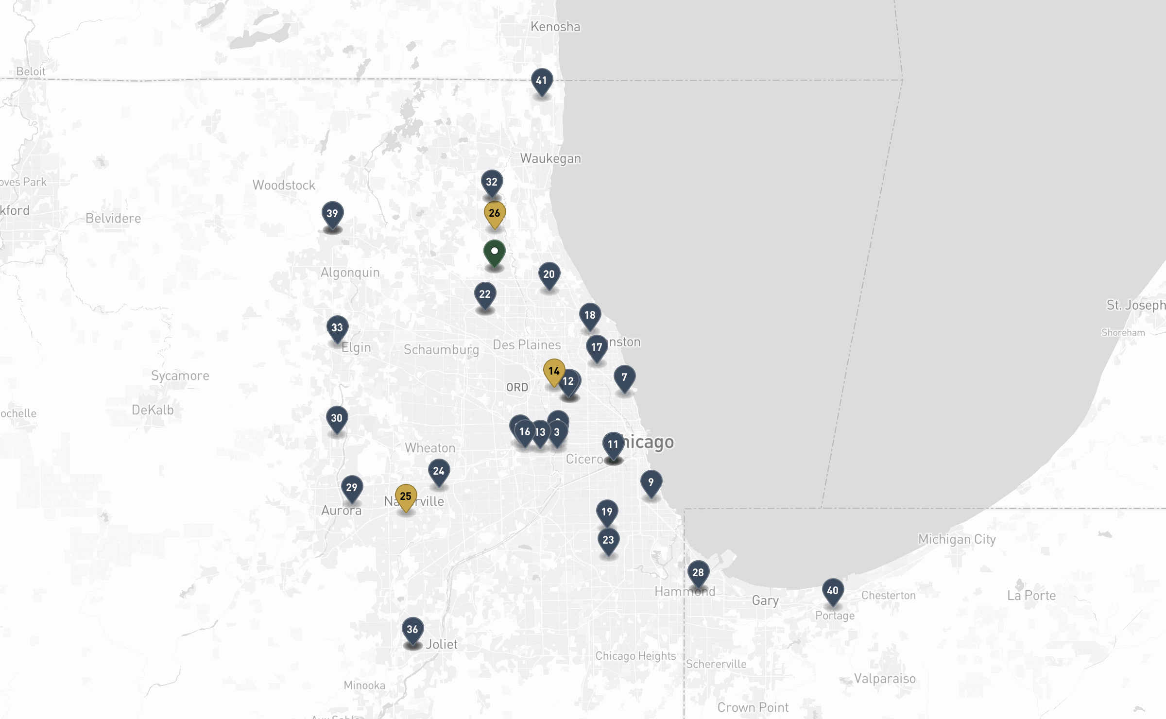 Map of the Jewish cemeteries and funeral homes in Chicagoland