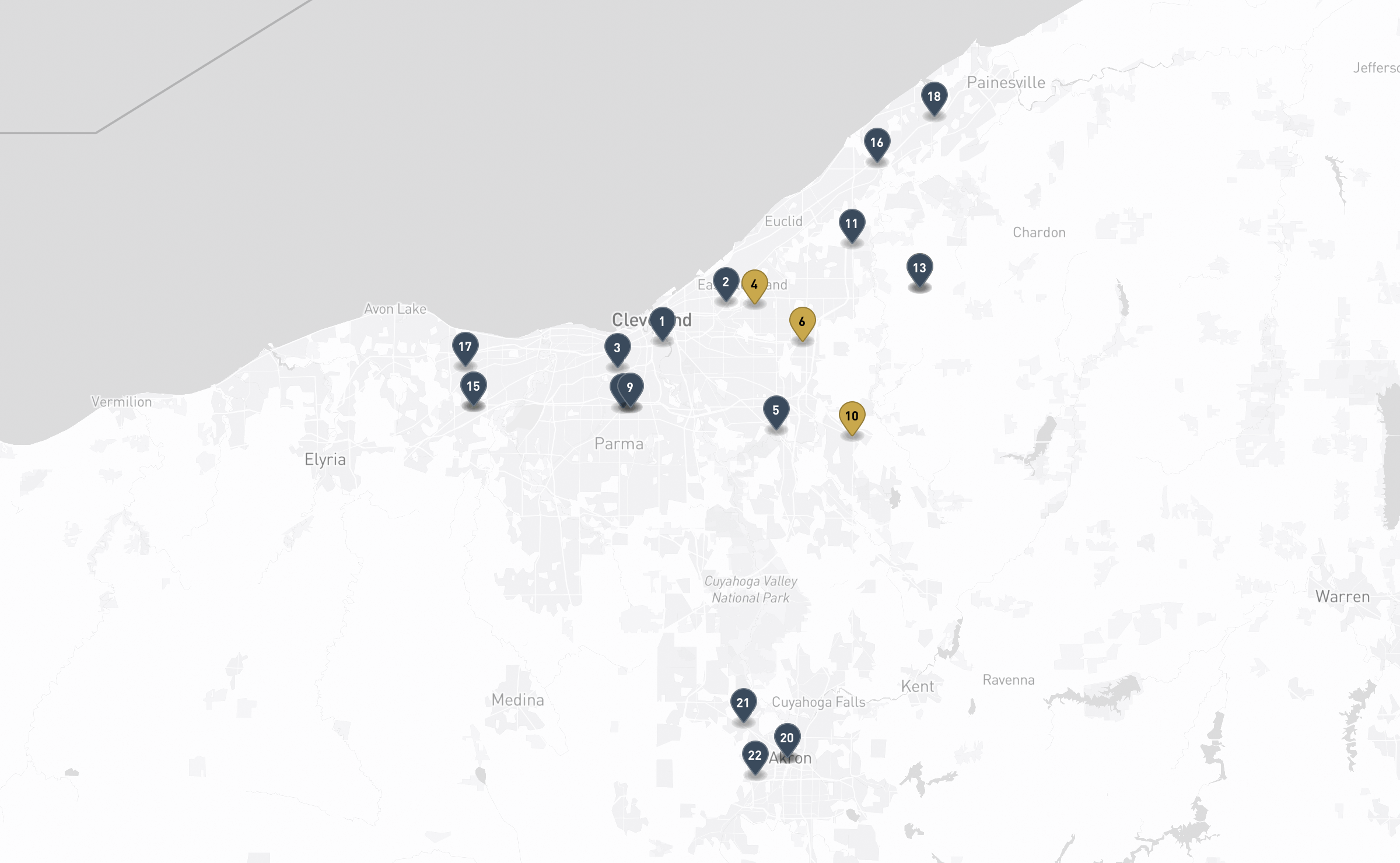 Map of the Jewish cemeteries and funeral homes in Greater Cleveland