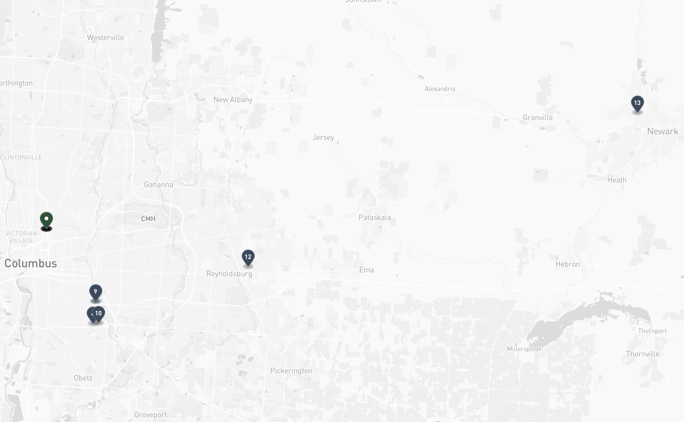 Map of the Jewish cemeteries and funeral homes in Columbus, Ohio