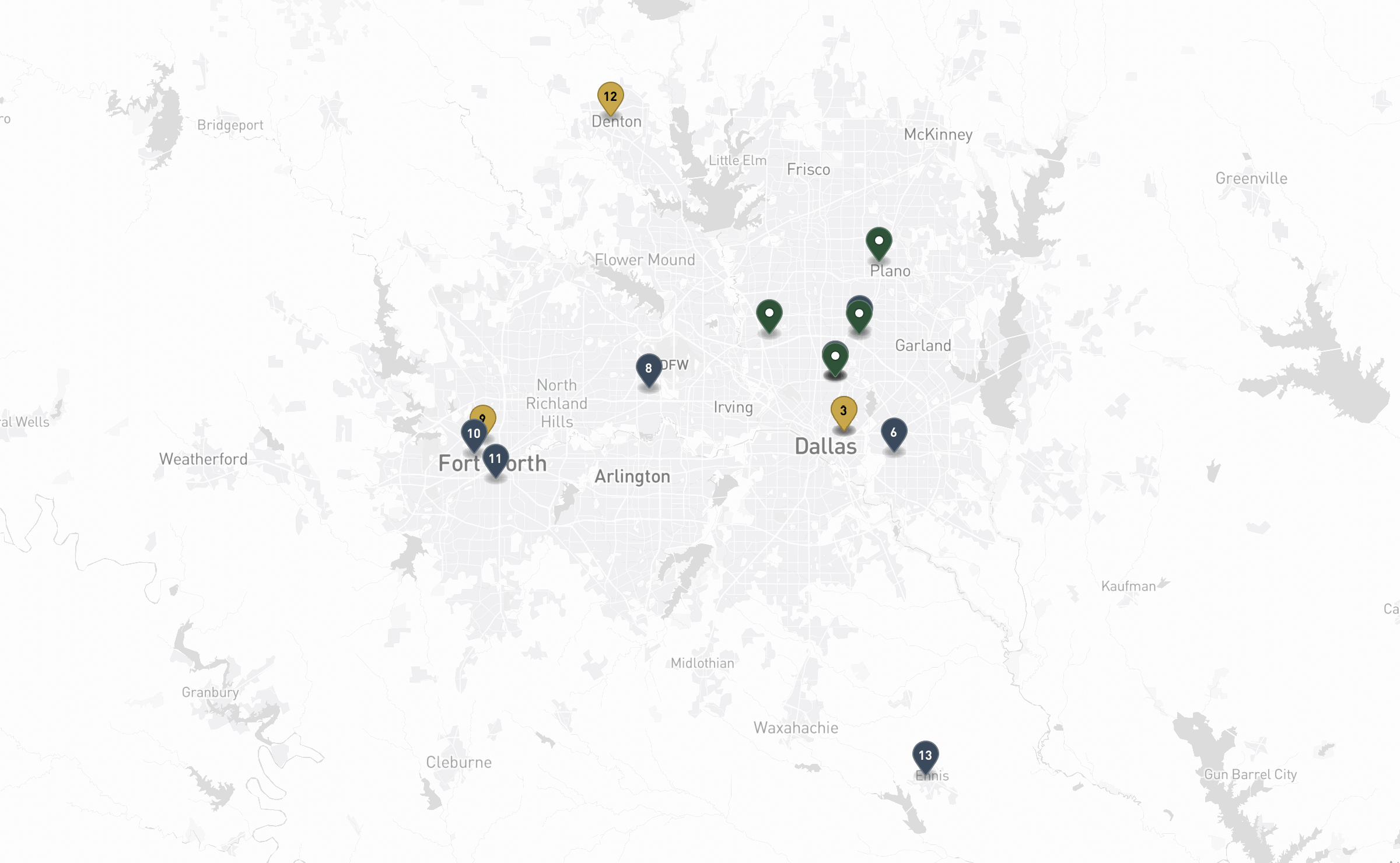 Map of the Jewish cemeteries and funeral homes in Dallas–Fort Worth