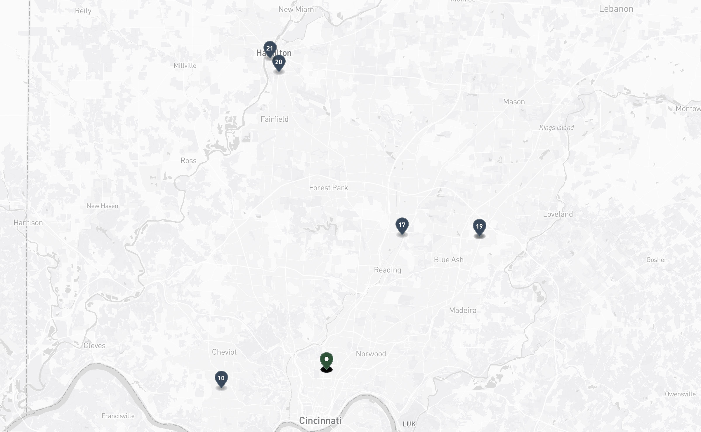 Map of the Jewish cemeteries and funeral homes in Greater Cincinnati