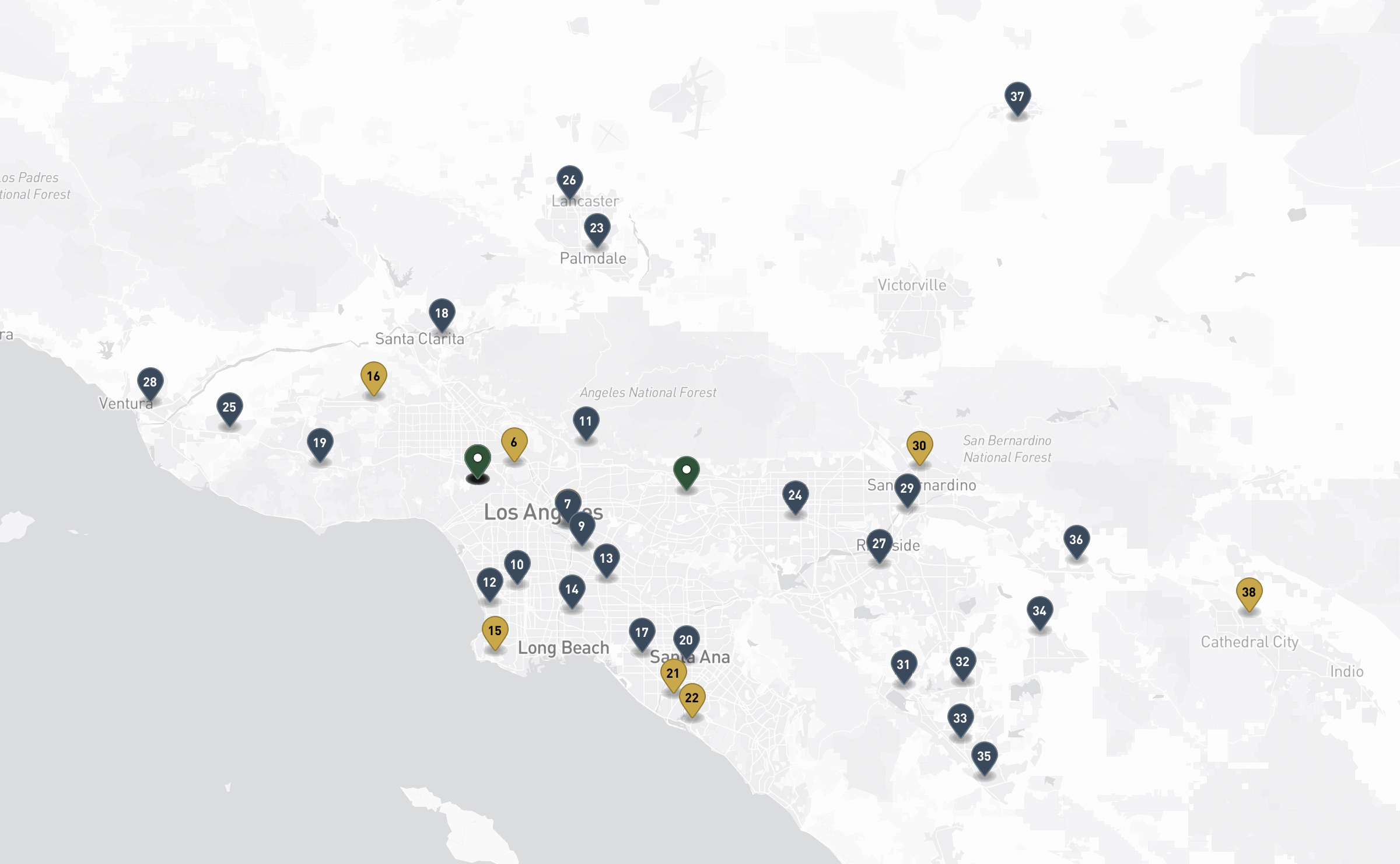 Map of the Jewish cemeteries and funeral homes in Greater Los Angeles