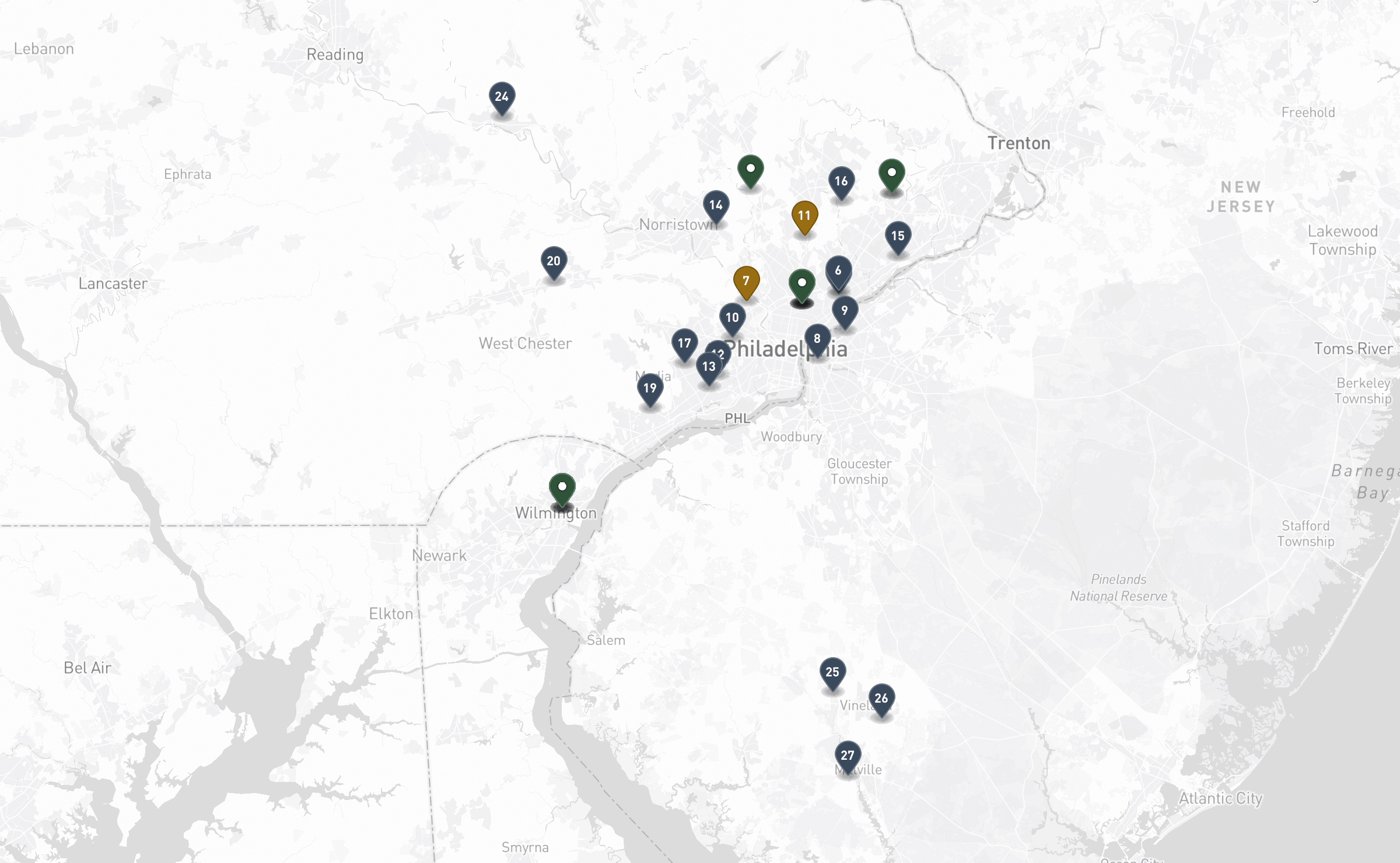 Map of the Jewish cemeteries and funeral homes in Greater Philadelphia