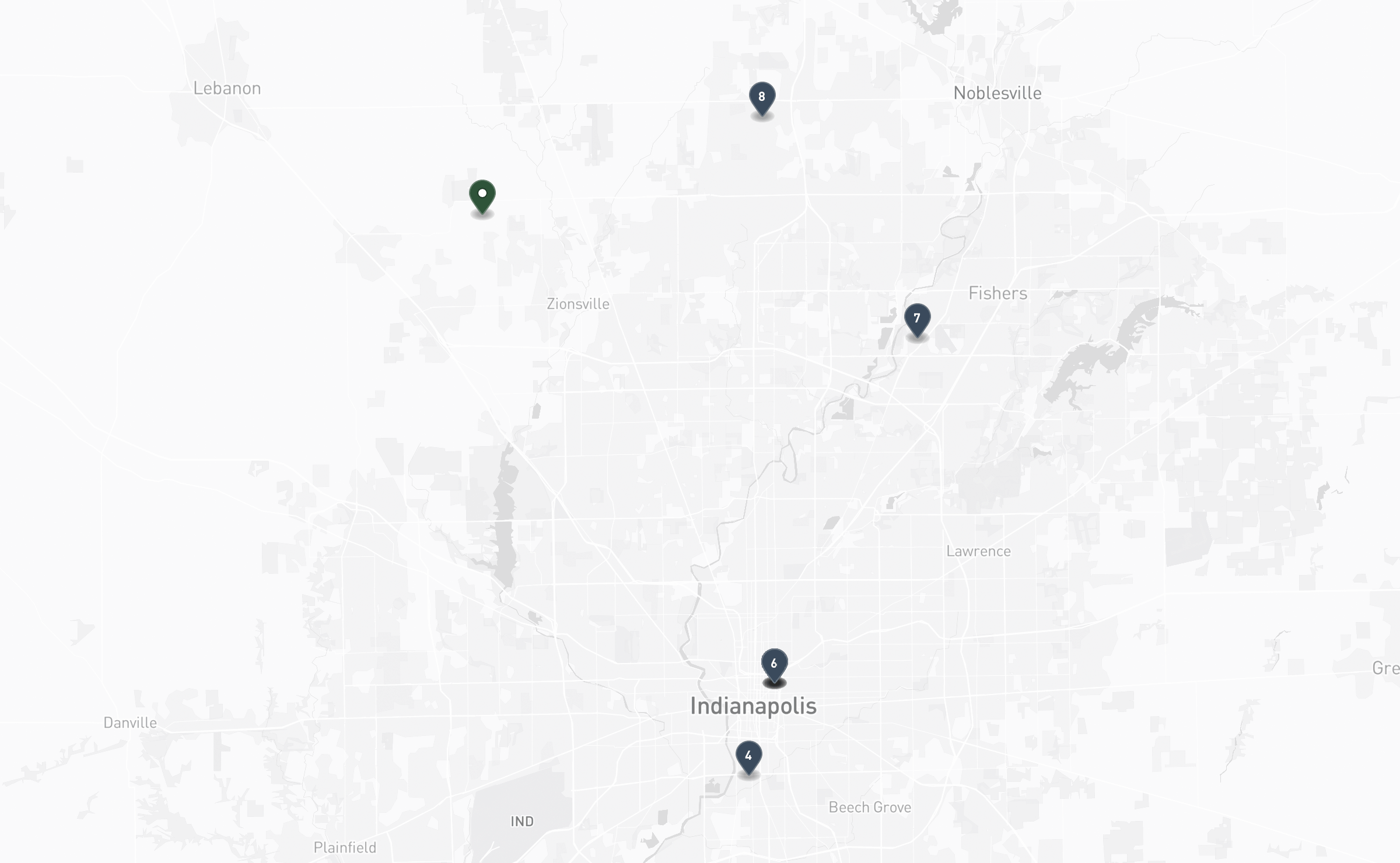 Map of the Jewish cemeteries and funeral homes in Indianapolis