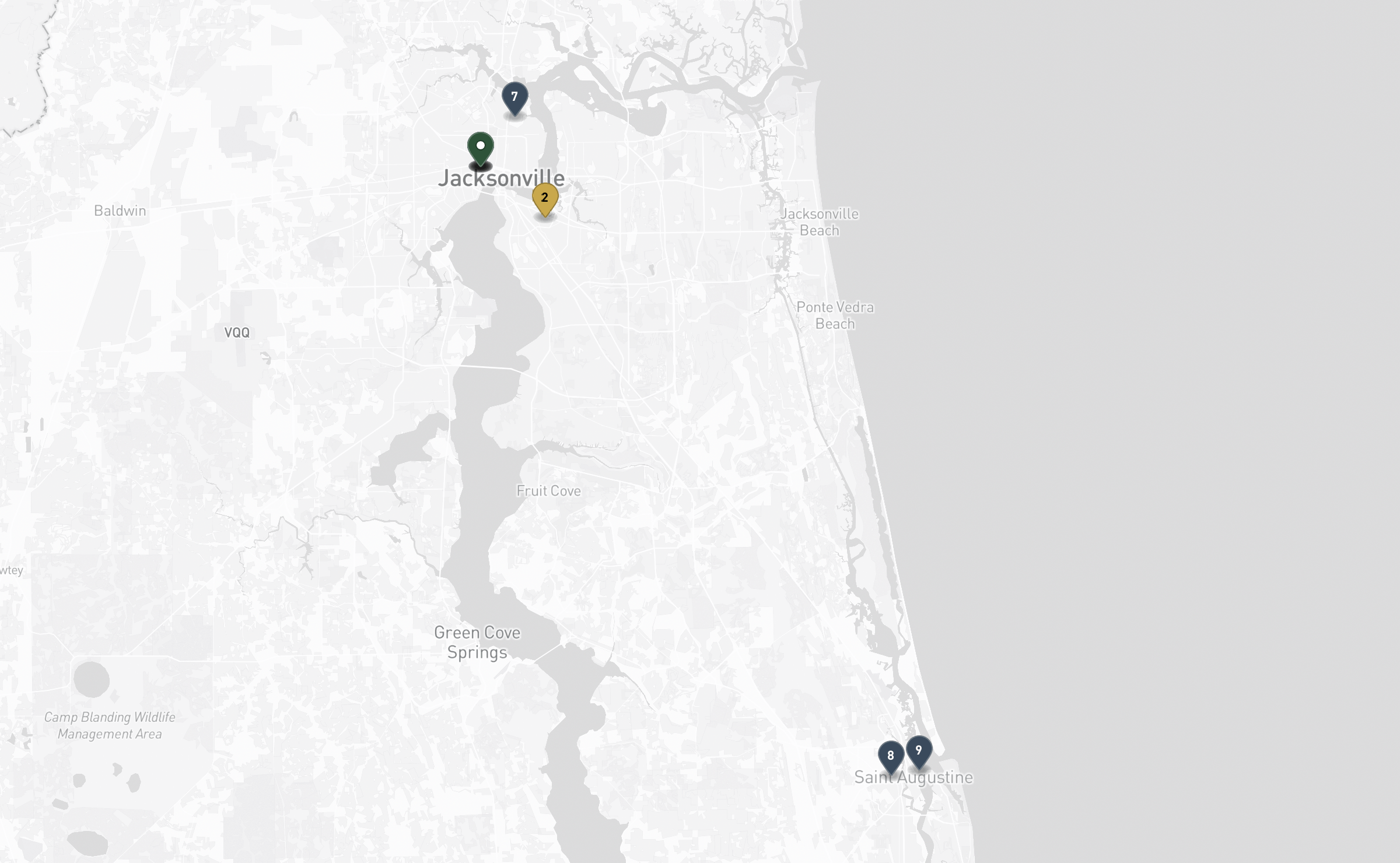 Map of the Jewish cemeteries and funeral homes in Jacksonville
