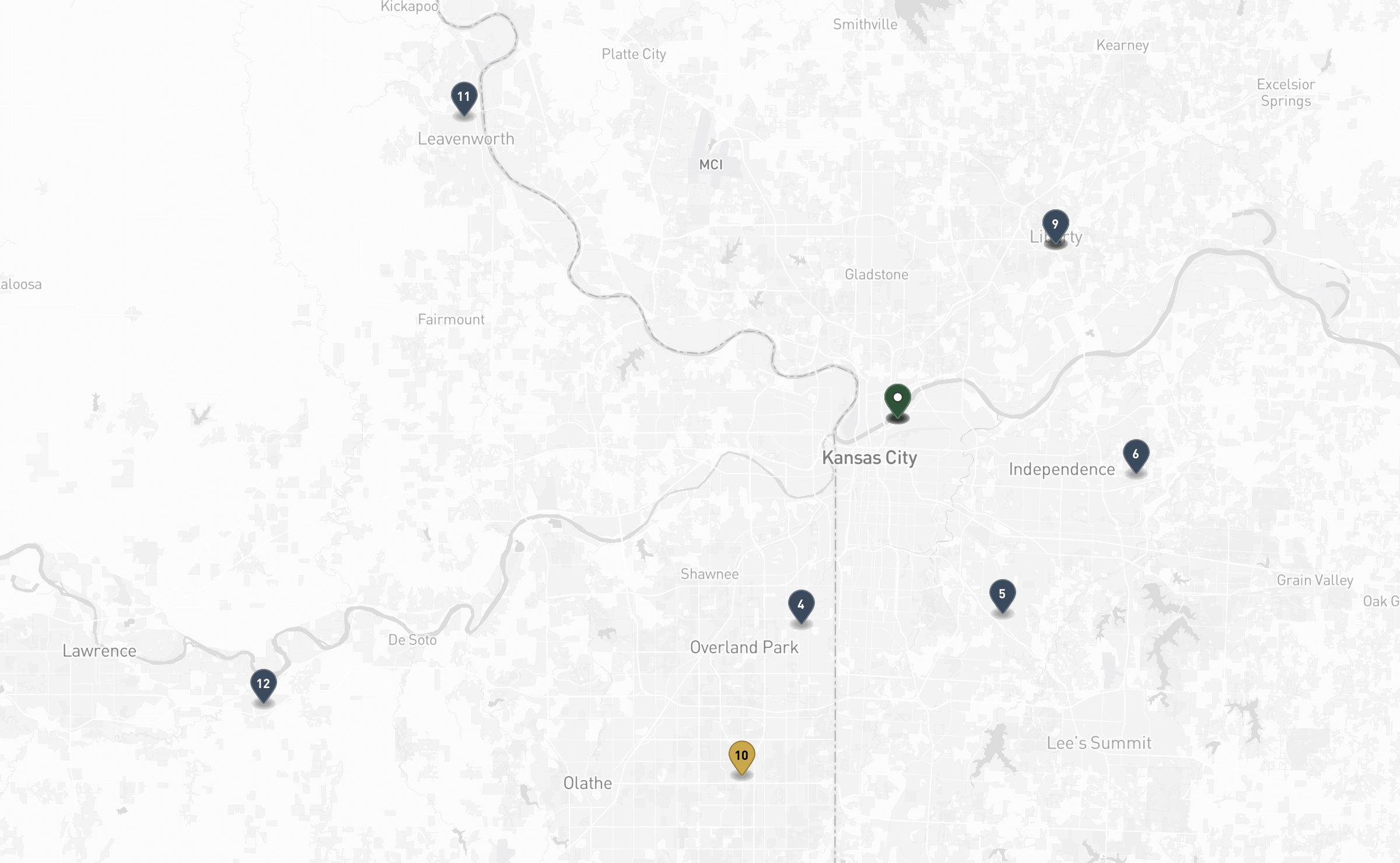 Map of the Jewish cemeteries and funeral homes in Kansas City