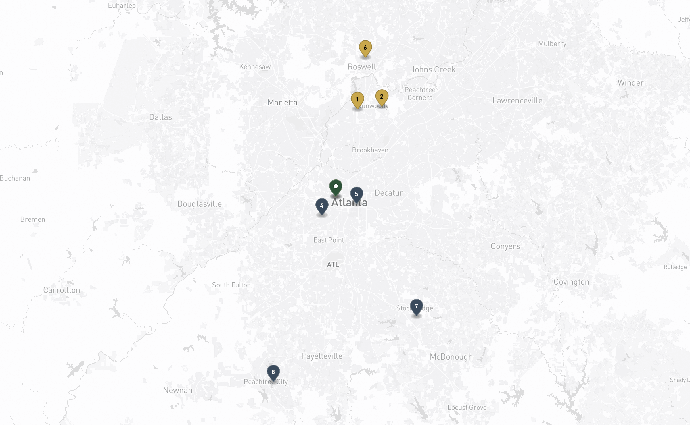Map of the Jewish cemeteries and funeral homes in Metro Atlanta