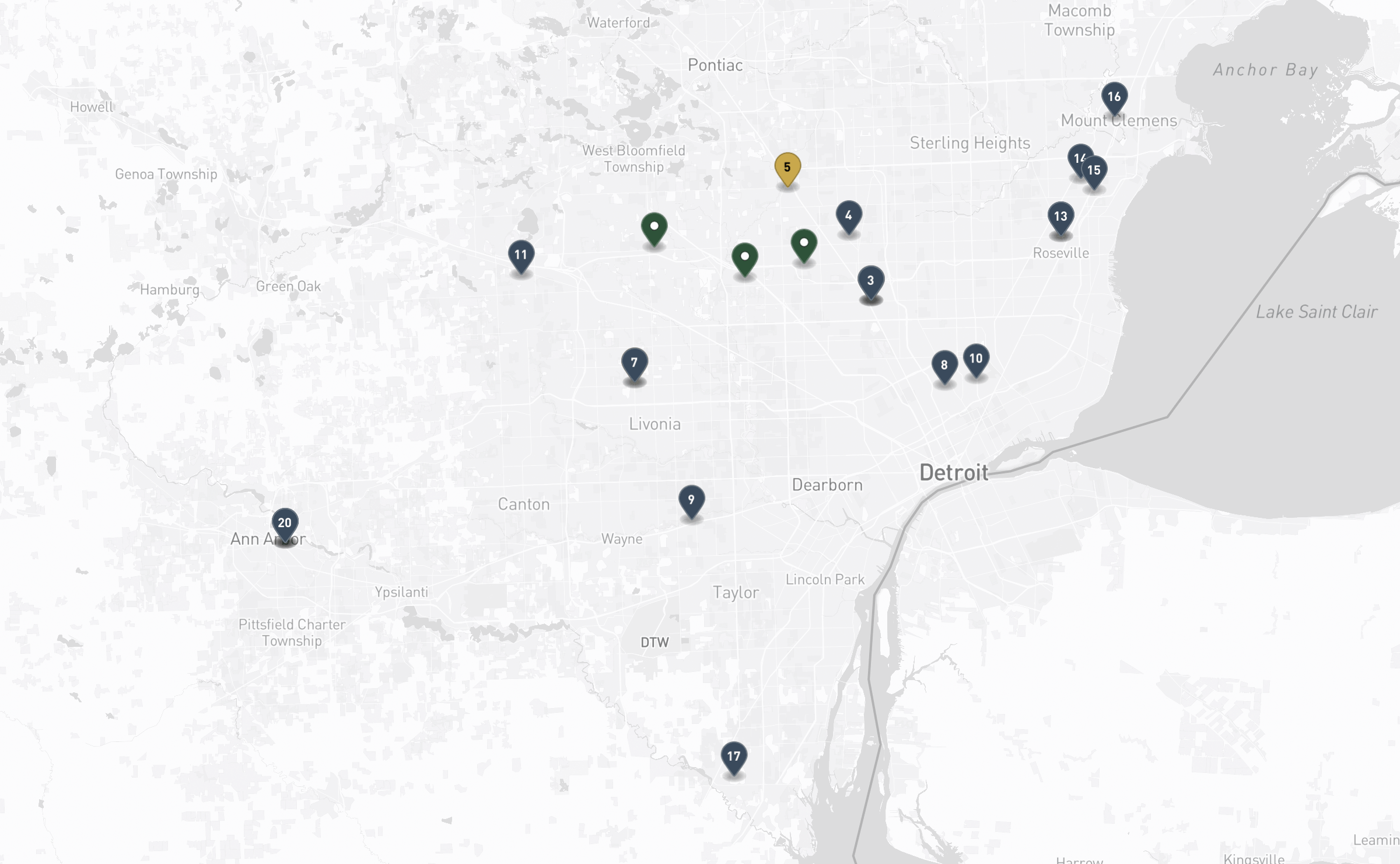 Map of the Jewish cemeteries and funeral homes in Metro Detroit