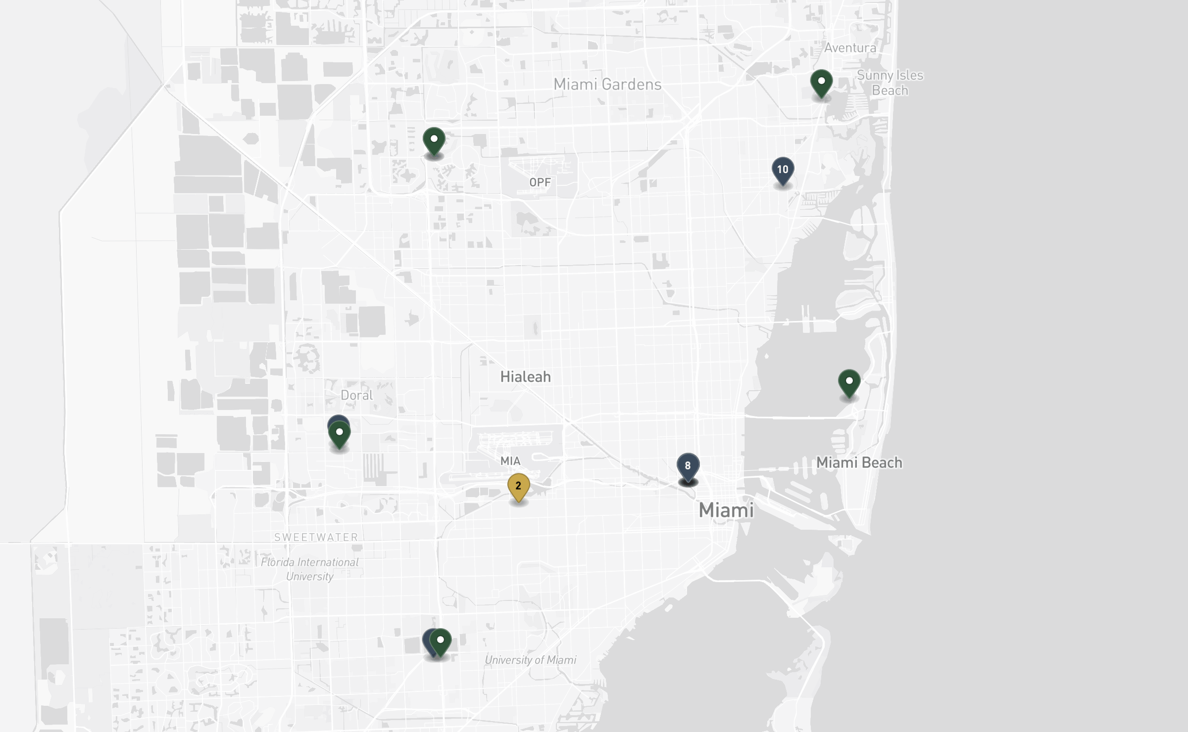 Map of the Jewish cemeteries and funeral homes in Miami-Dade County