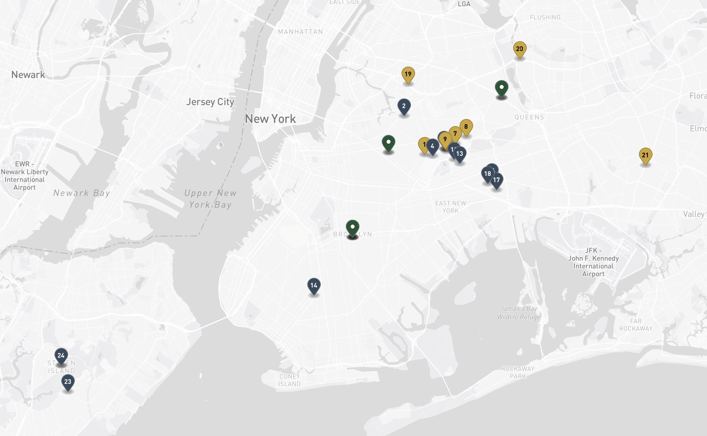 Map of the Jewish cemeteries and funeral homes in New York City