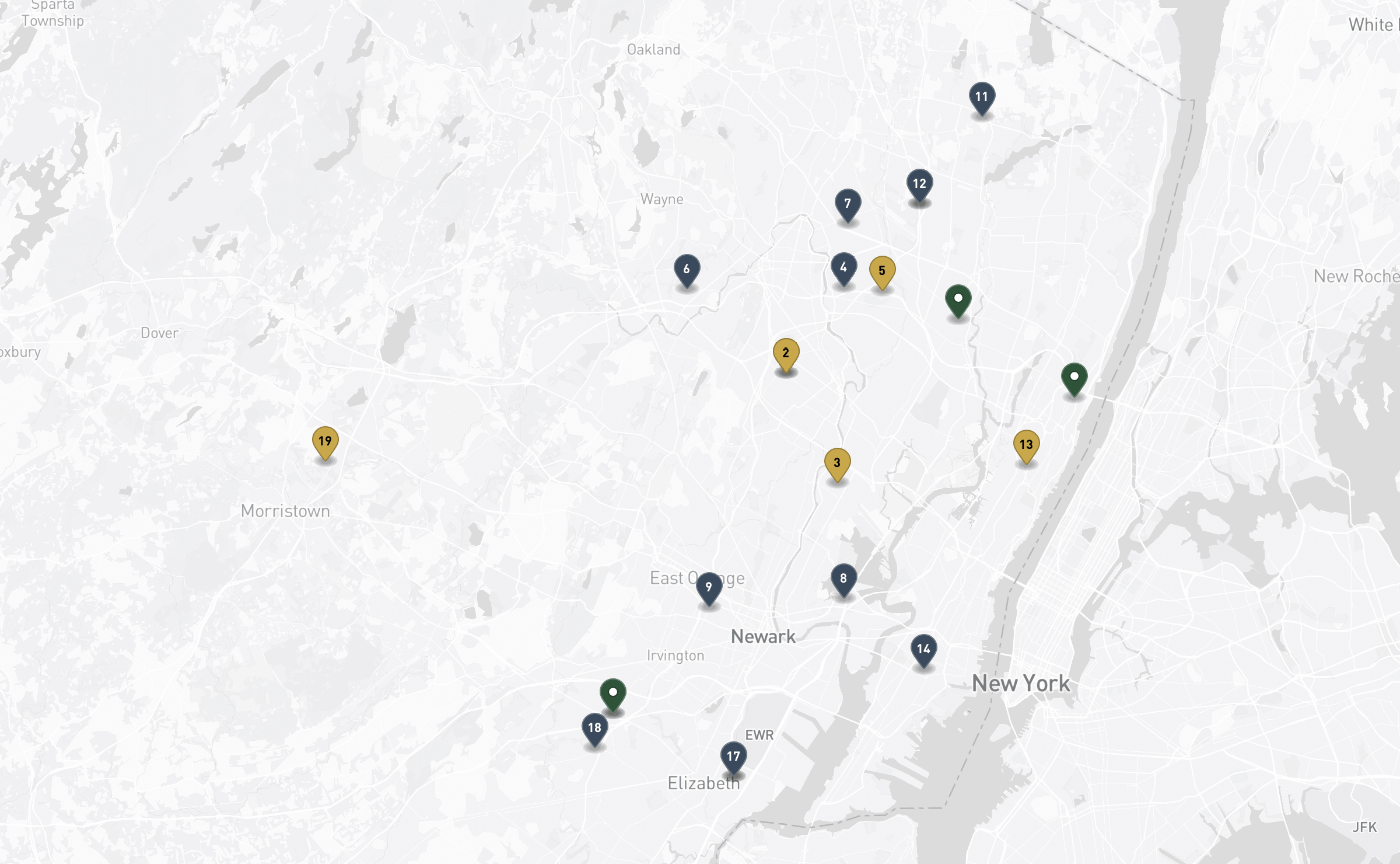 Map of the Jewish cemeteries and funeral homes in North Jersey