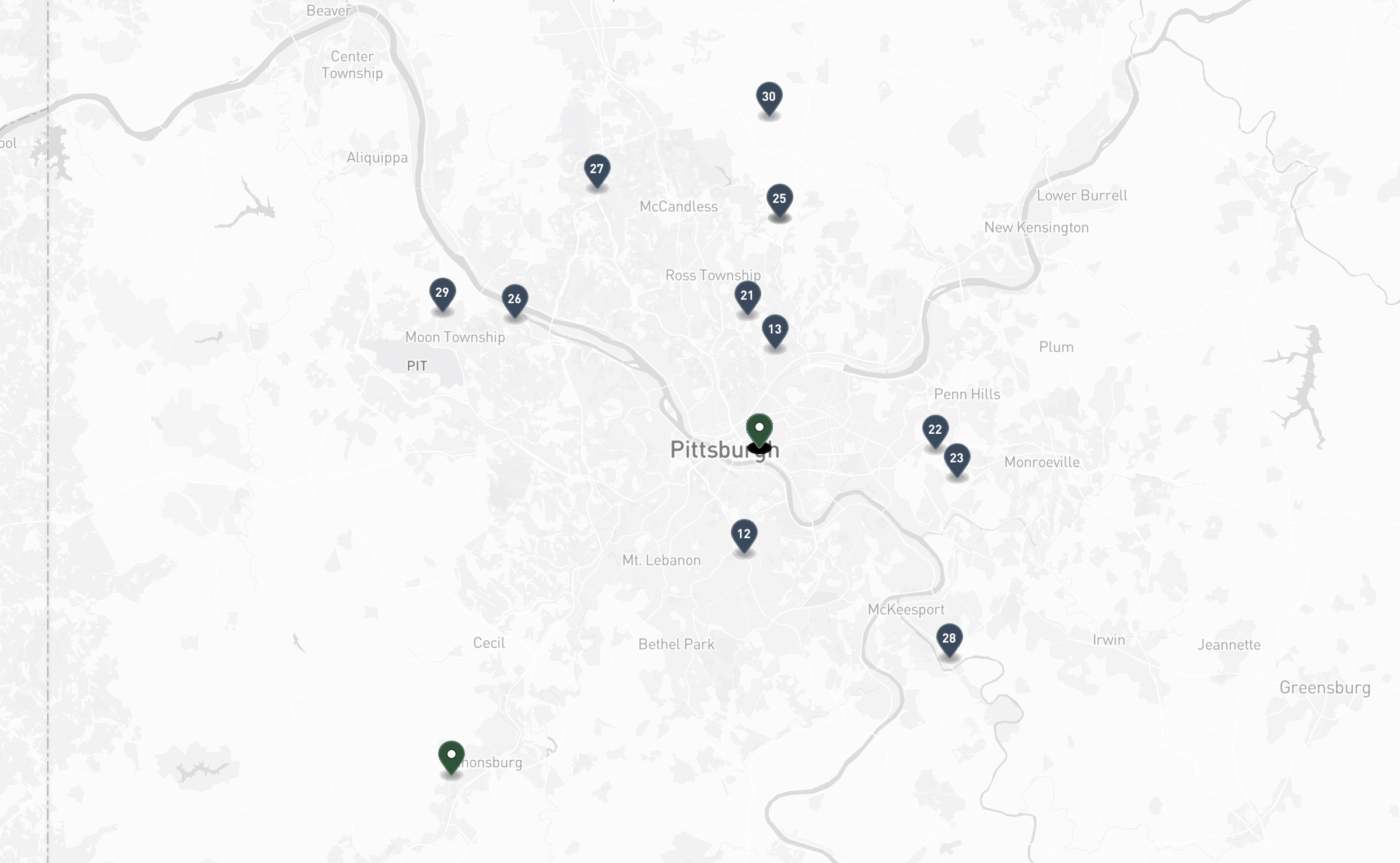 Map of the Jewish cemeteries and funeral homes in Greater Pittsburgh