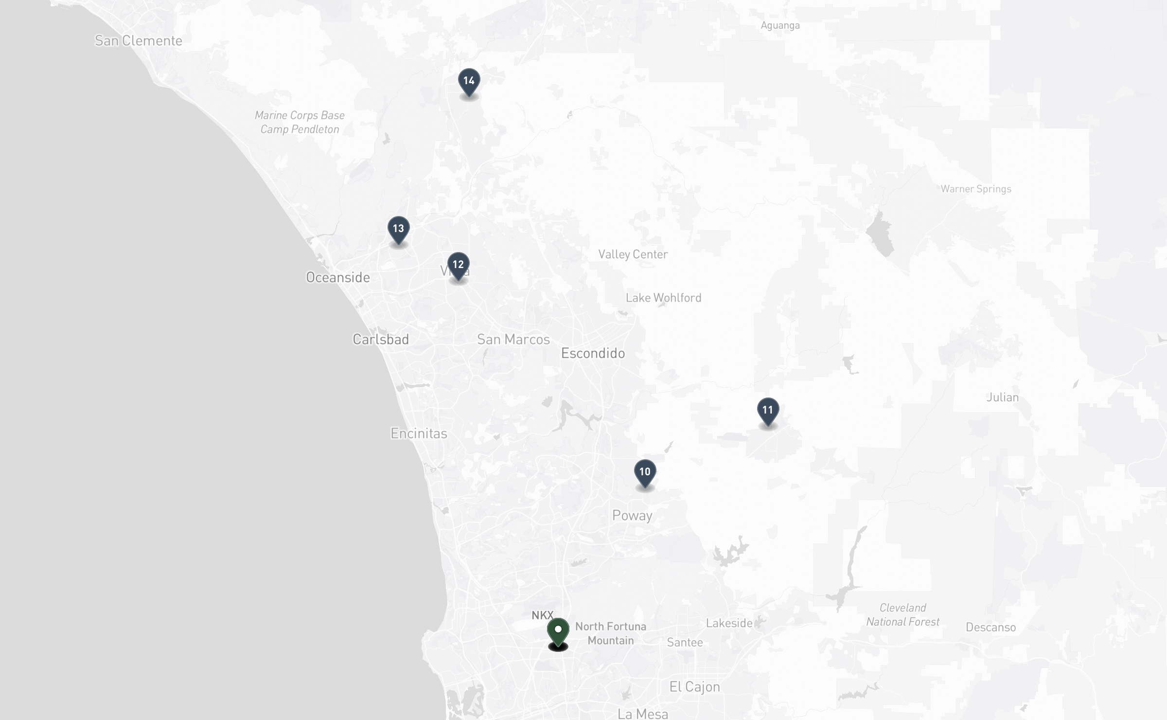 Map of the Jewish cemeteries and funeral homes in San Diego County