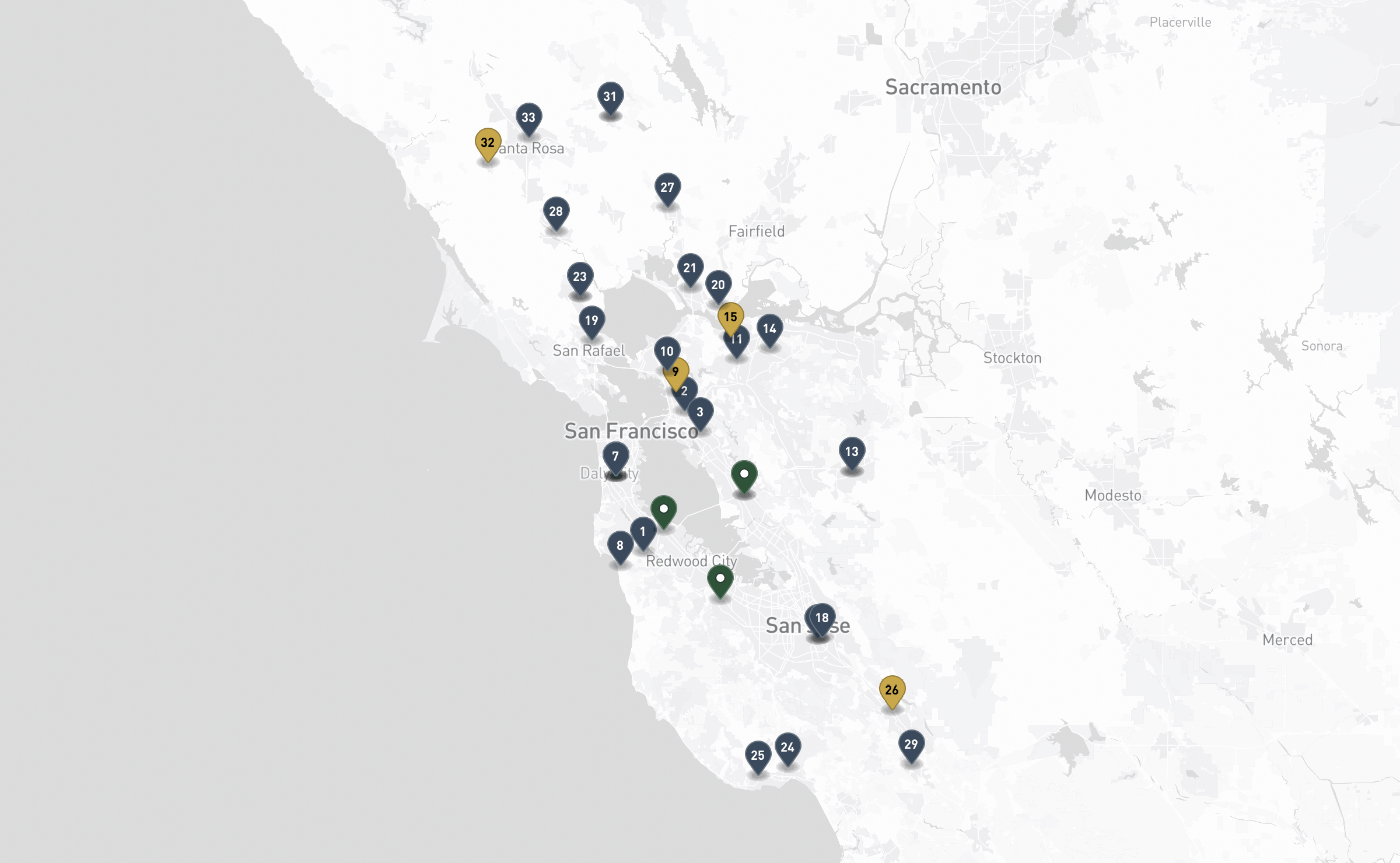 Map of the Jewish cemeteries and funeral homes in San Francisco Bay Area