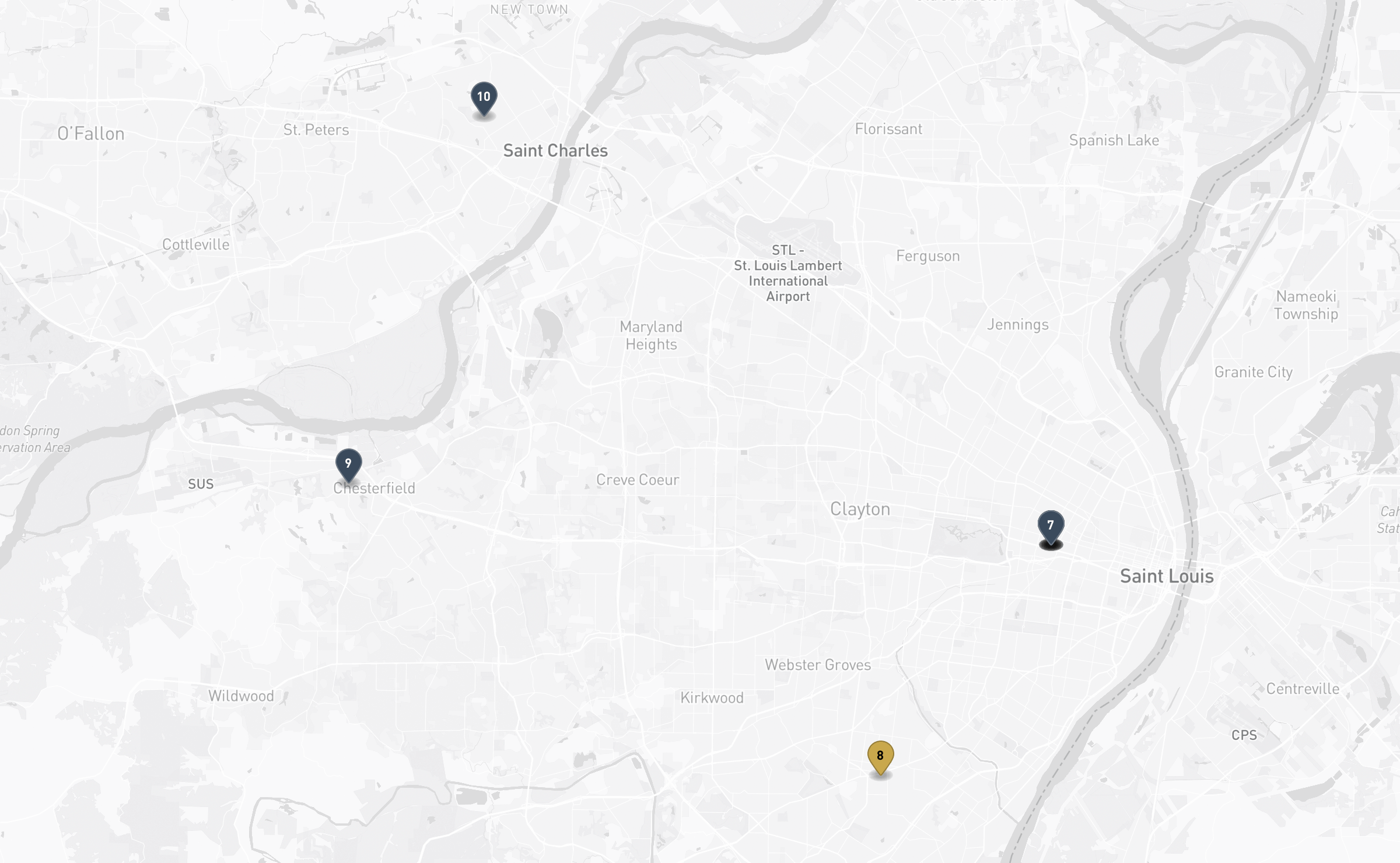 Map of the Jewish cemeteries and funeral homes in Greater St. Louis