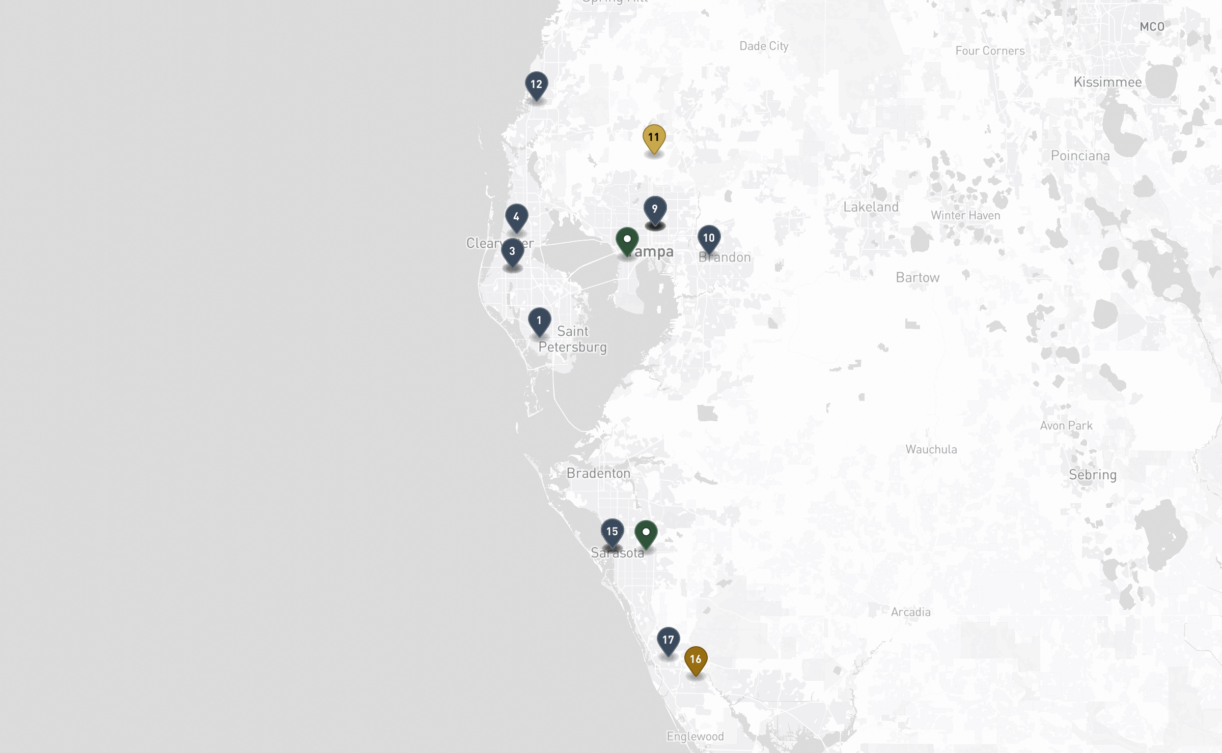 Map of the Jewish cemeteries and funeral homes in Tampa Bay & Sarasota