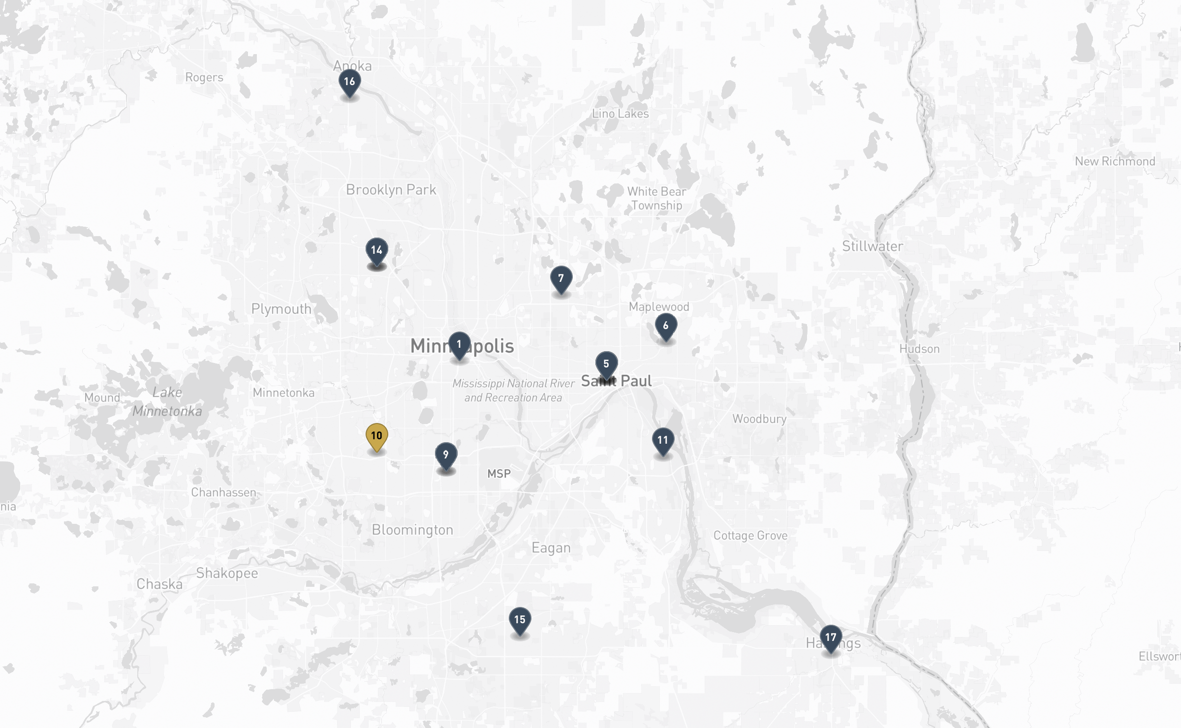 Map of the Jewish cemeteries and funeral homes in Minneapolis–St. Paul