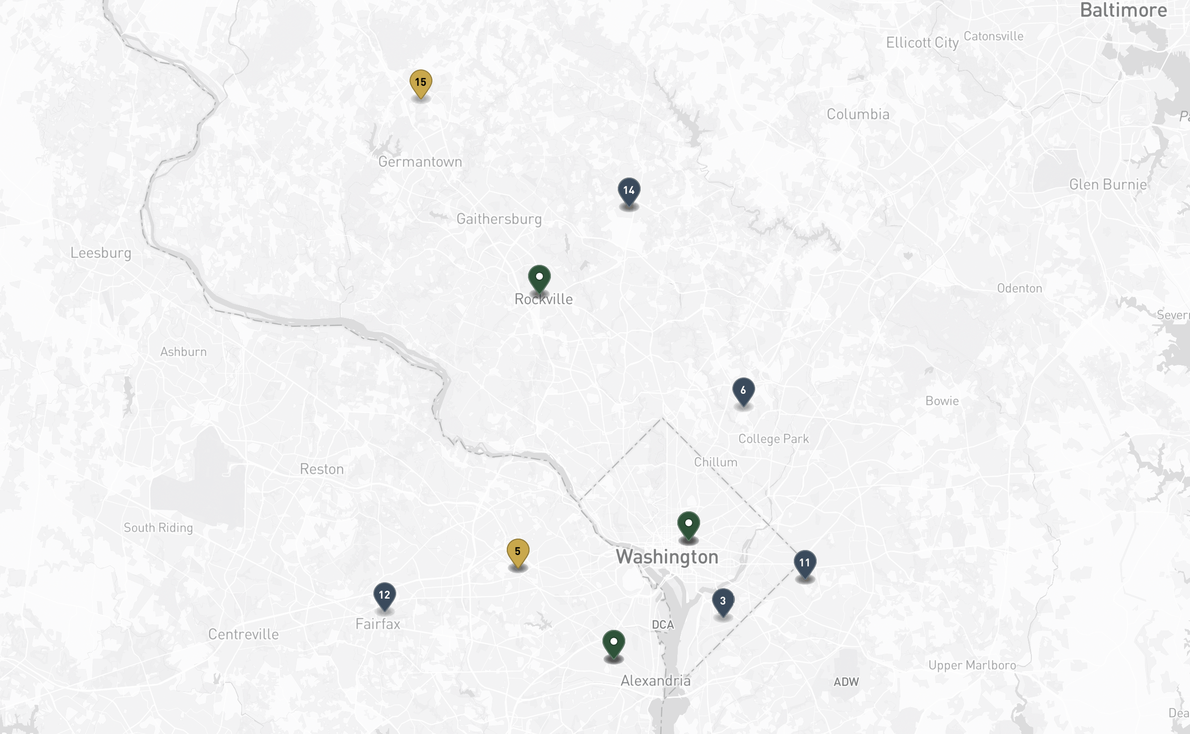 Map of the Jewish cemeteries and funeral homes in Washington, DC Area