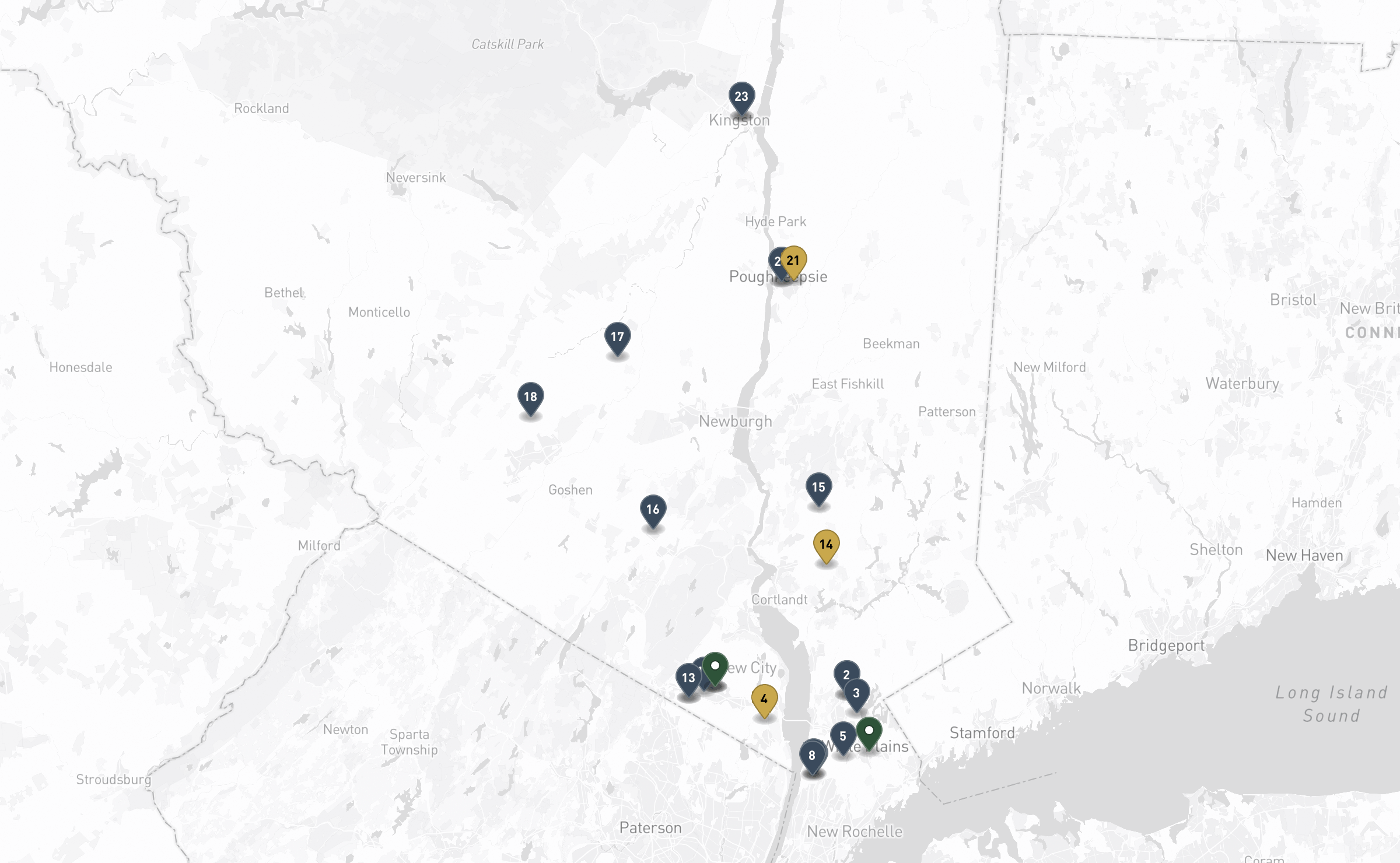 Map of the Jewish cemeteries and funeral homes in Westchester & the Hudson Valley