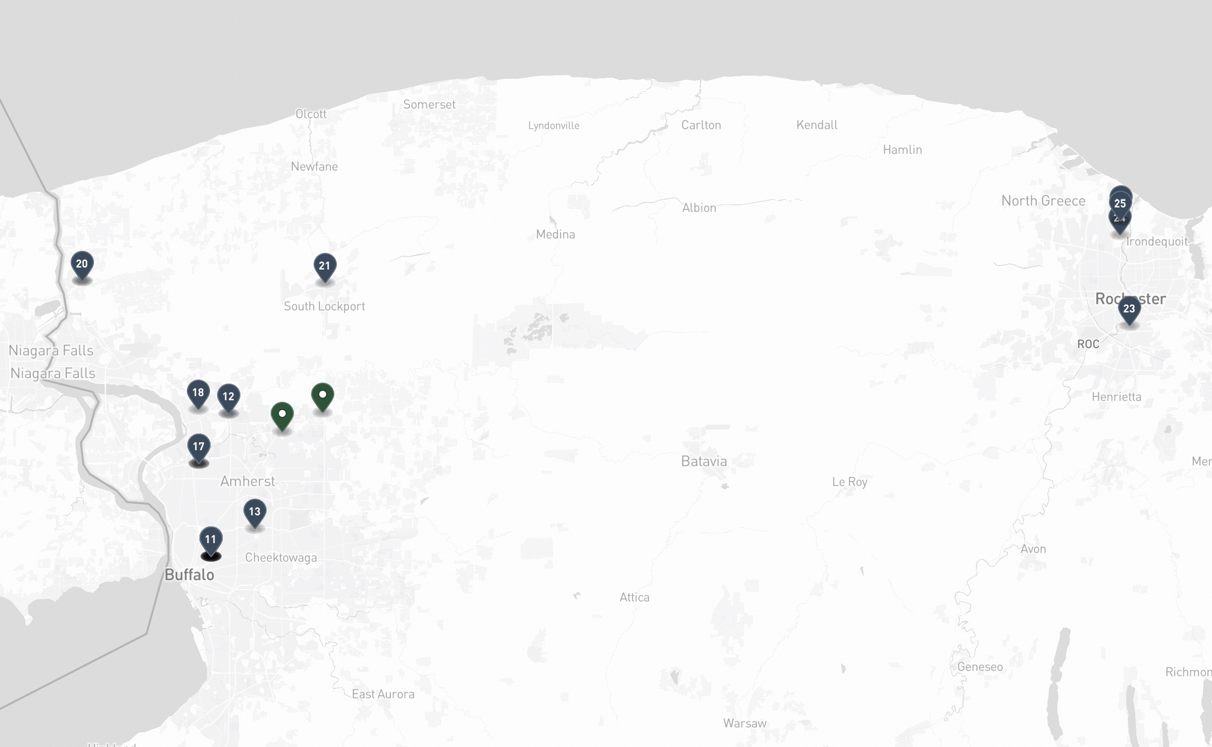 Map of the Jewish cemeteries and funeral homes in Western New York
